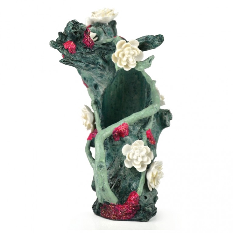 Декоративная фигура 'Зеленый пень с цветами', Flower trunk ornament green
