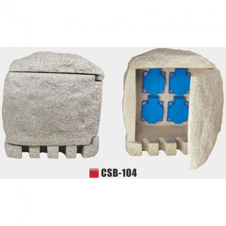 Блок разеток декорированных под "камень" влагозащищенная на 4 гнездаCSB-104, 433 Мгц, 2500 вт, 220 В, 10 м кабель, 190х160х260 мм,