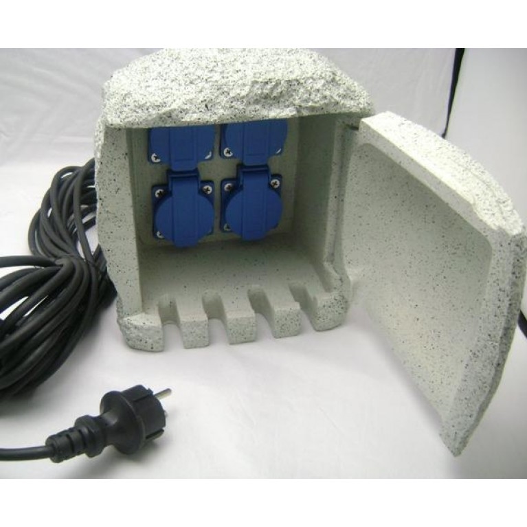 Блок разеток декорированных под "камень" влагозащищенная на 4 гнездаCSB-104, 433 Мгц, 2500 вт, 220 В, 10 м кабель, 190х160х260 мм,