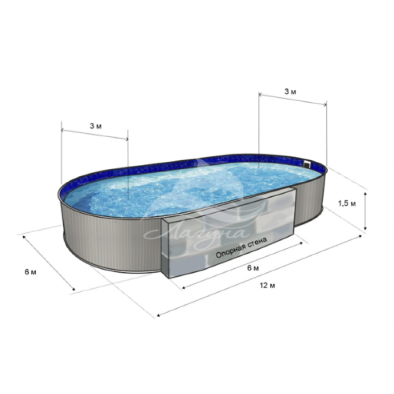 Бассейн Гигабасс овальный вкапываемый 12 х 6 х 1,5 м