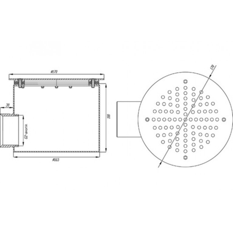 Слив круглый из нержавеющей стали для бассейна 160х100 под плитку